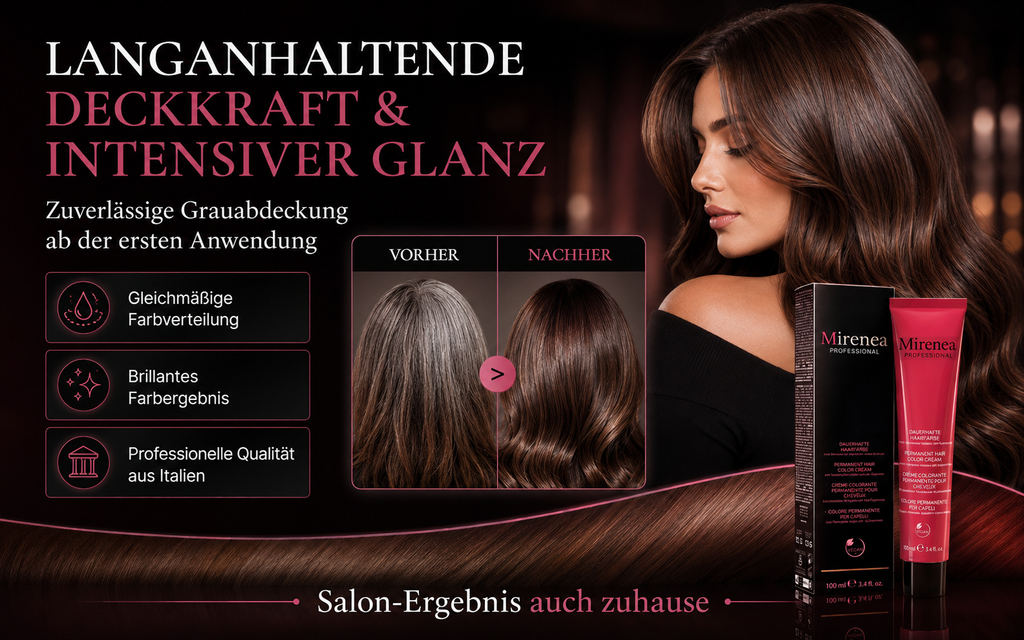 Mirenea Haarfarbe mit Grauabdeckung, Vorher-Nachher-Vergleich (Symbolbild)