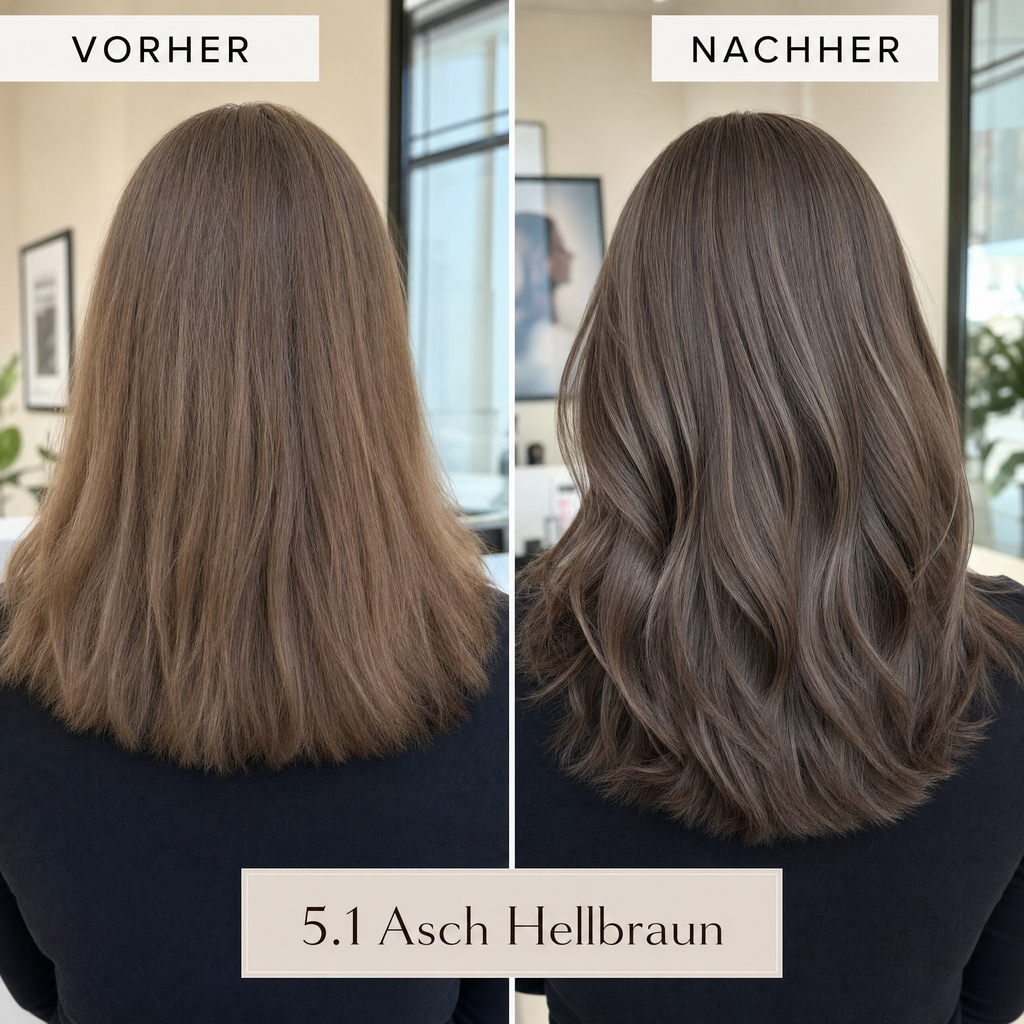 Mirenea Haarfarbe 5.1 Asch Hellbraun im Vorher-Nachher-Vergleich (Symbolbild)