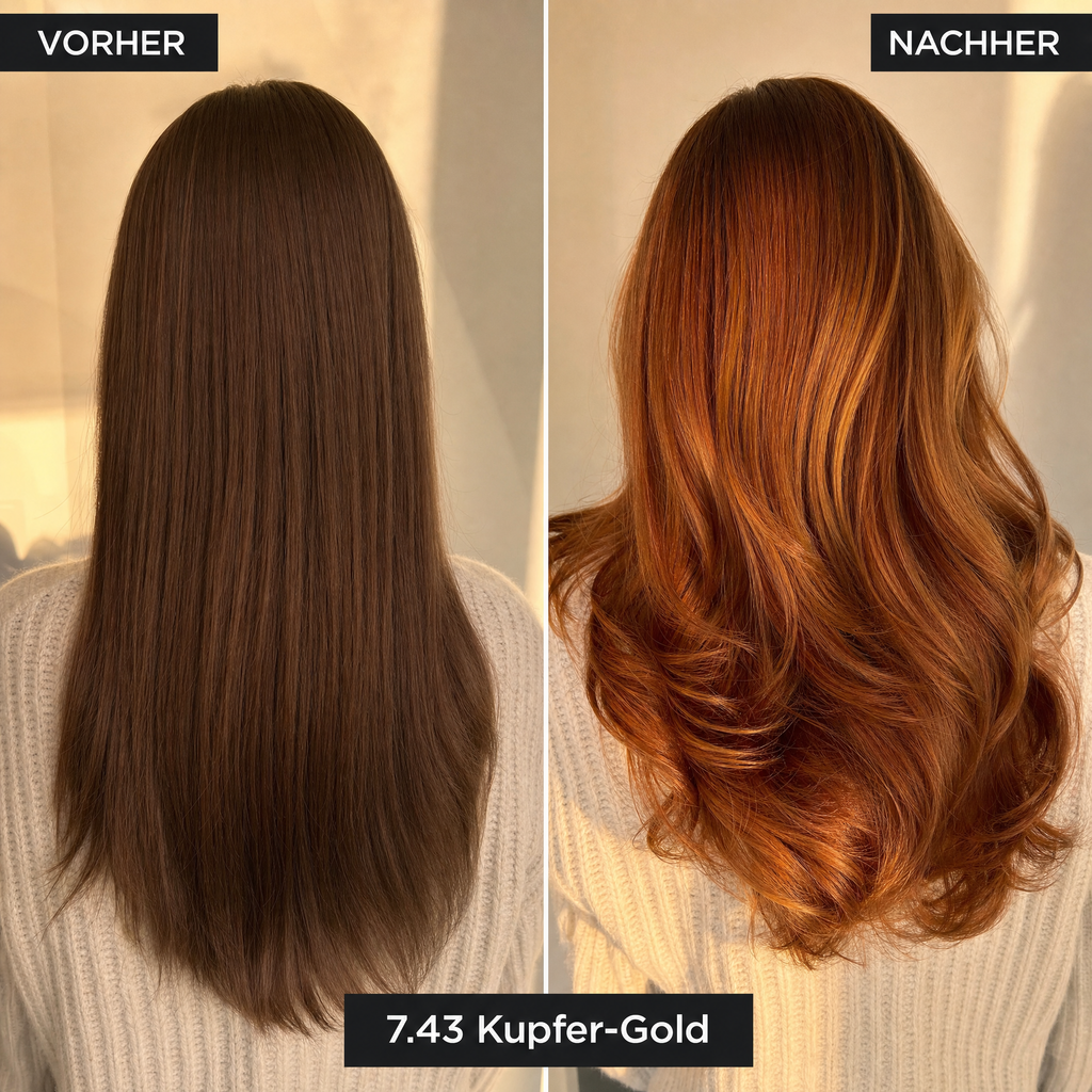 Mirenea Haarfarbe 7.43 Kupfer-Gold im Vorher-Nachher-Vergleich (Symbolbild)