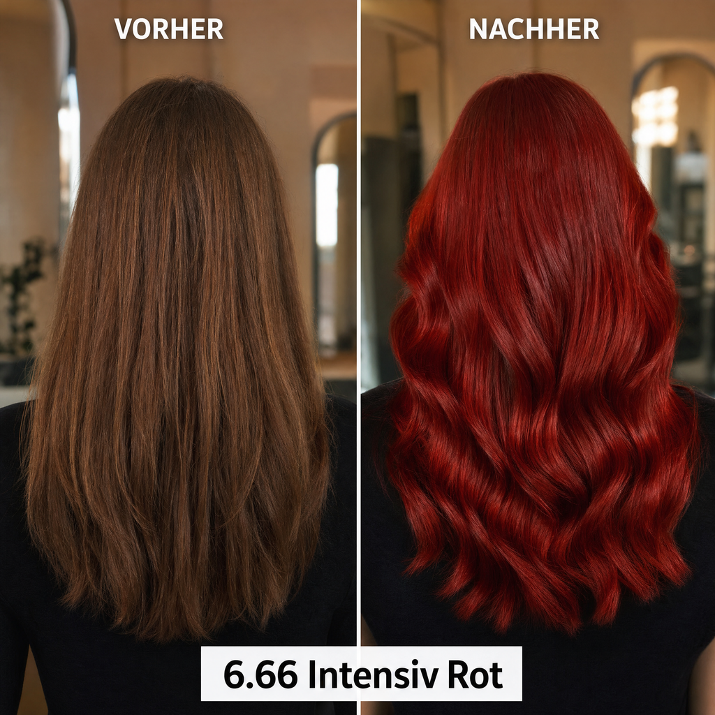 Mirenea Haarfarbe 6.66 Intensiv Rot im Vorher-Nachher-Vergleich (Symbolbild)