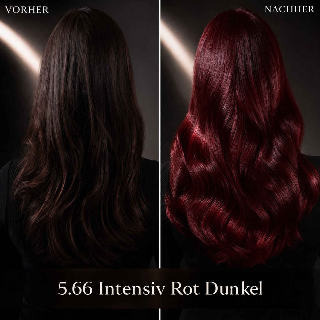 Mirenea Haarfarbe 5.66 Intensiv Rot Dunkel im Vorher-Nachher-Vergleich (Symbolbild)