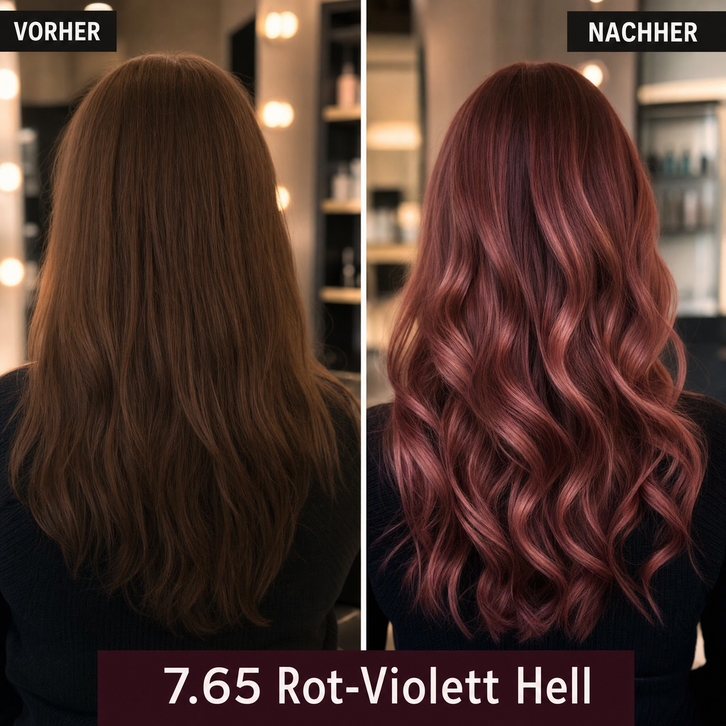 Mirenea Haarfarbe 7.65 Rot-Violett Hell im Vorher-Nachher-Vergleich (Symbolbild)