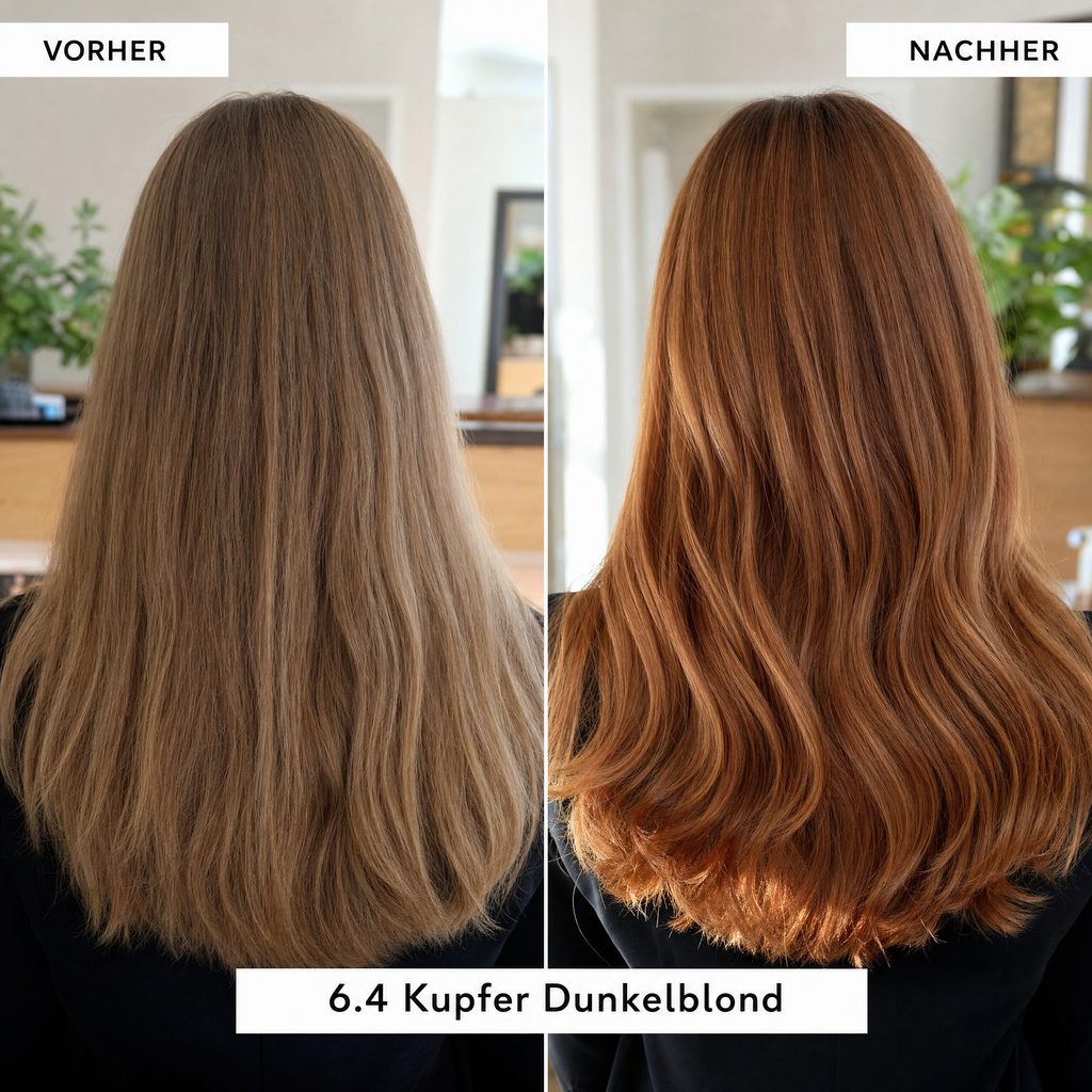 Mirenea Haarfarbe 6.4 Kupfer Dunkelblond im Vorher-Nachher-Vergleich (Symbolbild)