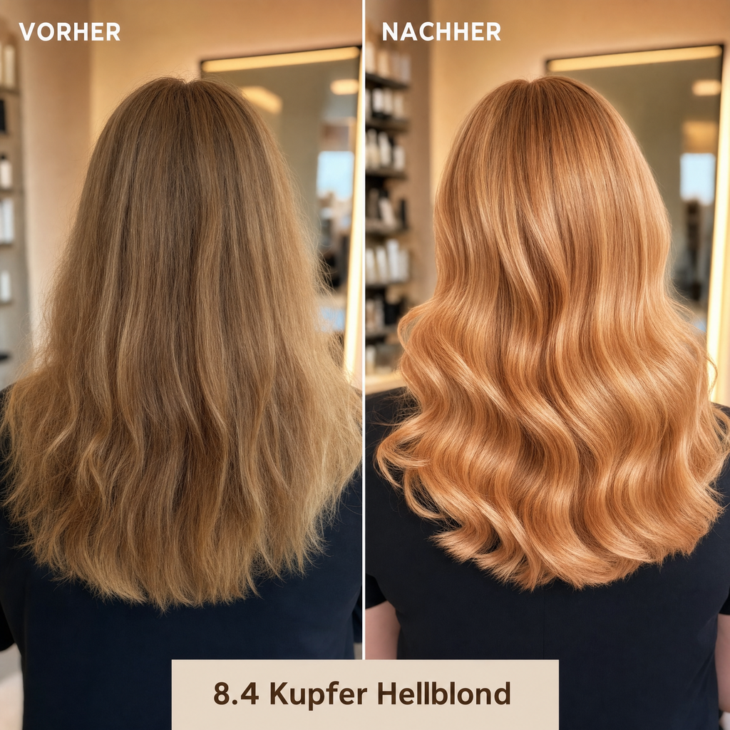 Mirenea Haarfarbe 8.4 Kupfer Hellblond im Vorher-Nachher-Vergleich (Symbolbild)