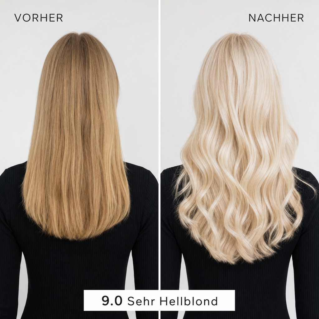 Mirenea Haarfarbe 9.0 Sehr Hellblond im Vorher-Nachher-Vergleich (Symbolbild)