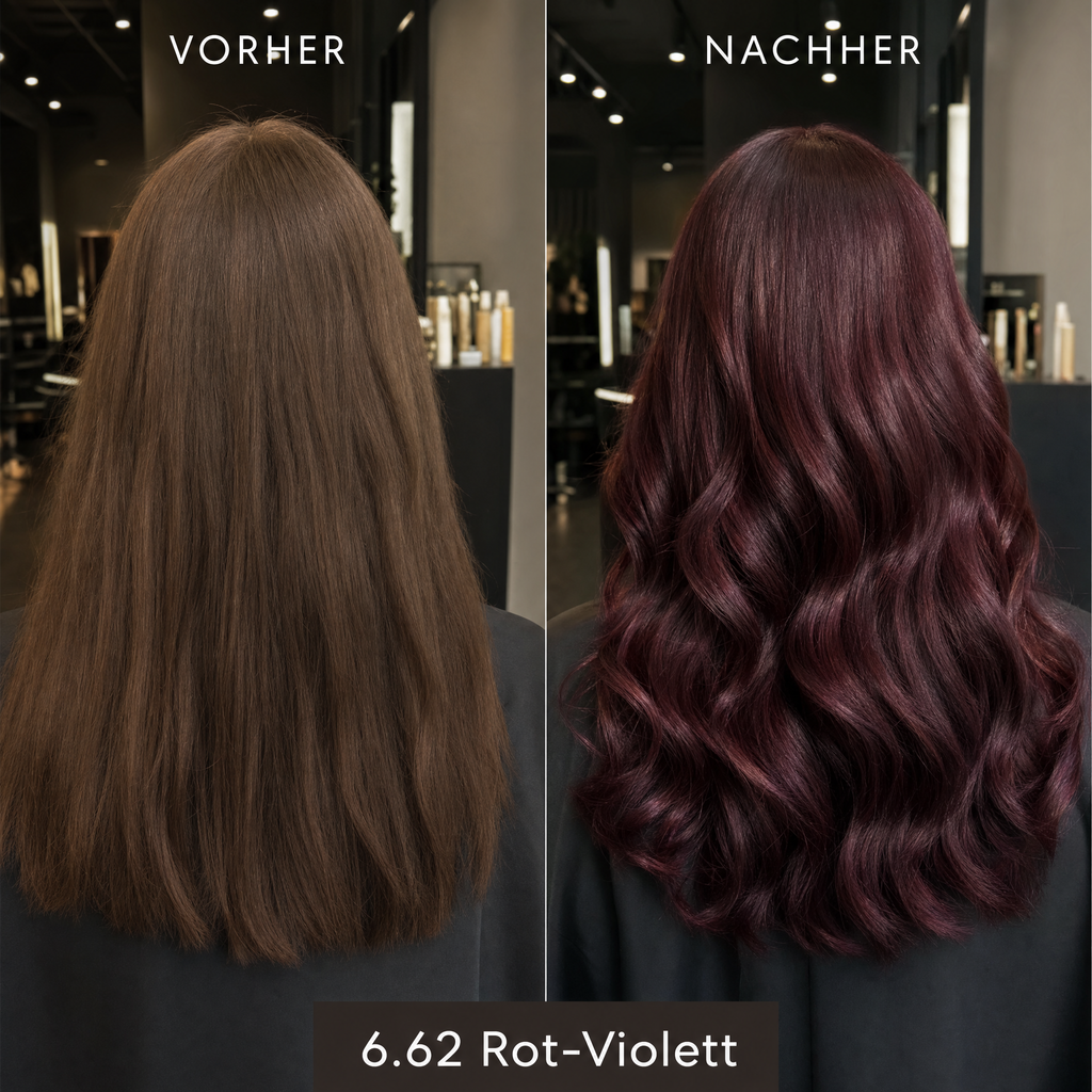 Mirenea Haarfarbe 6.62 Rot-Violett im Vorher-Nachher-Vergleich (Symbolbild)