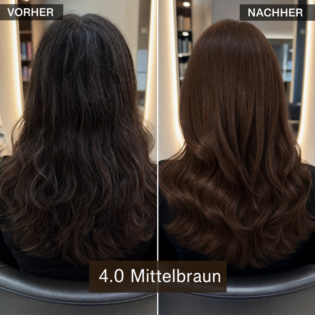 Mirenea Haarfarbe 4.0 Mittelbraun im Vorher-Nachher-Vergleich (Symbolbild)